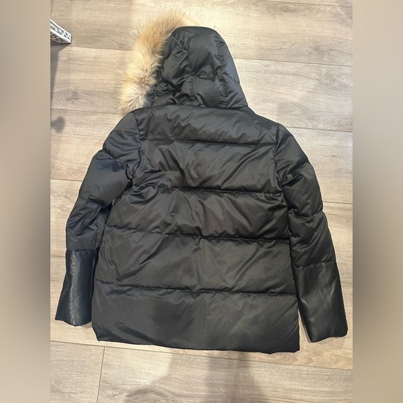 Sandro Paris Marcie black down jacket with fur and leather trim 2 - Picture 9 of 15